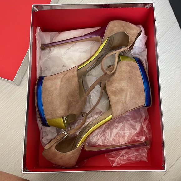 Gianmarco Lorenzi T-strap Platform Heels In Nude/ Multicolor - Picture 6 of 7